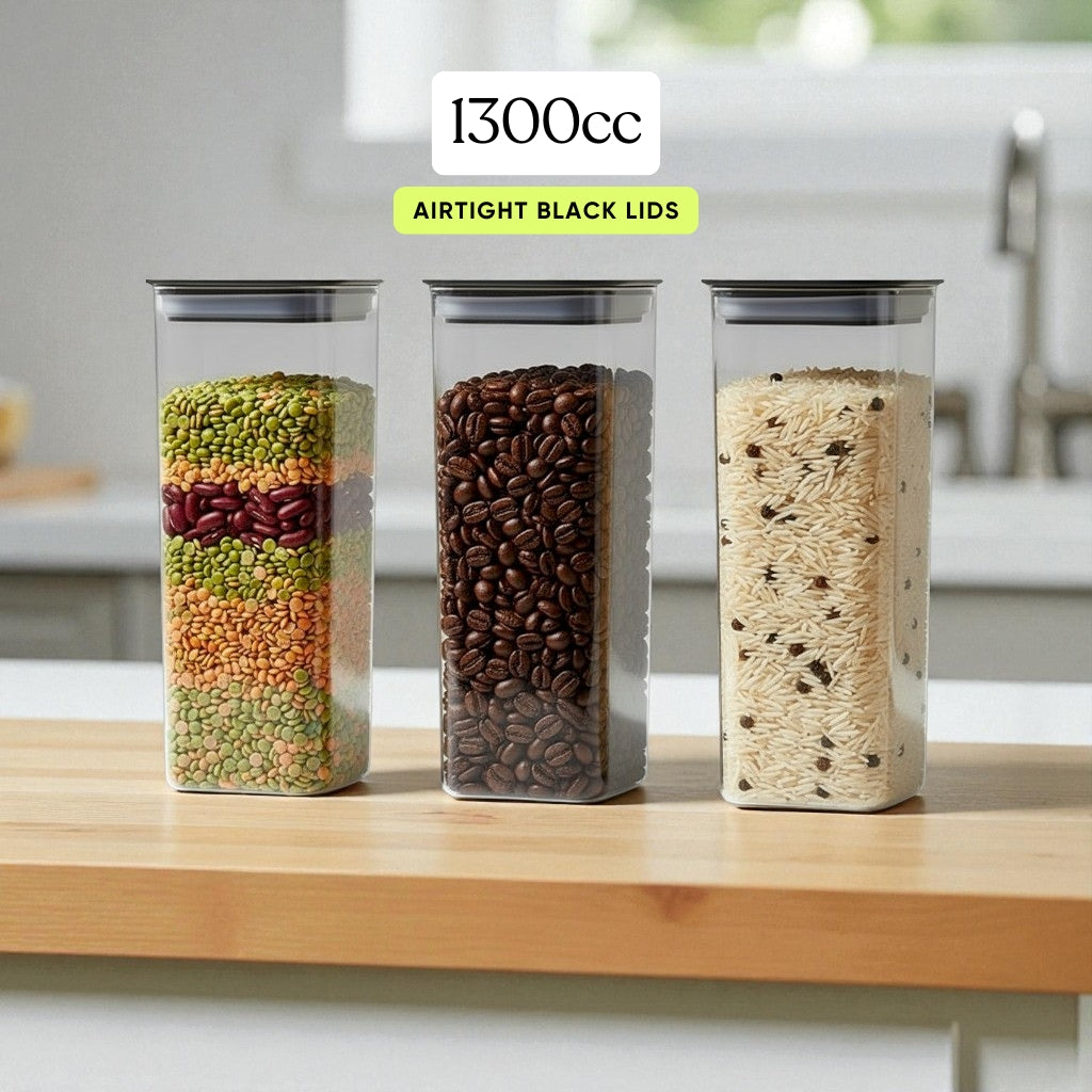 Airtight Food Storage Containers Set (3pcs) – BPA-Free Clear Pantry Jars for Cereal, Grains & Coffee