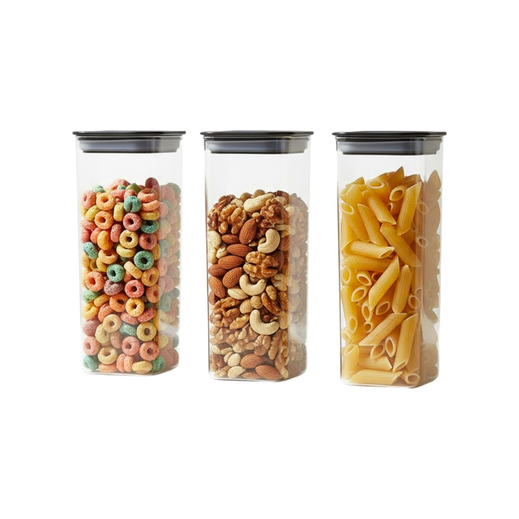Airtight Food Storage Containers Set (3pcs) – BPA-Free Clear Pantry Jars for Cereal, Grains & Coffee