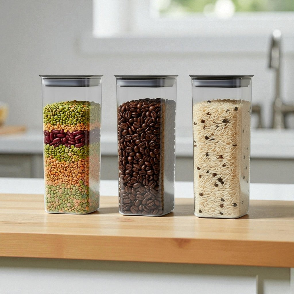Airtight Food Storage Containers Set (3pcs) – BPA-Free Clear Pantry Jars for Cereal, Grains & Coffee