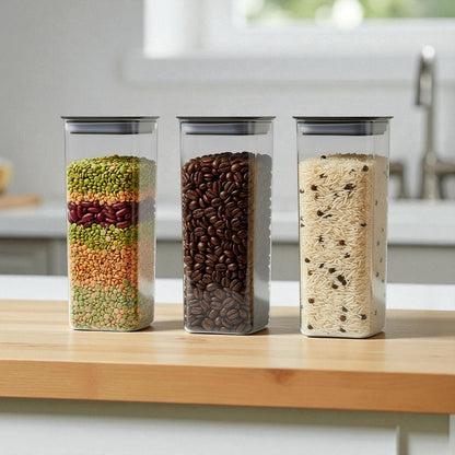 Airtight Food Storage Containers Set (3pcs) – BPA-Free Clear Pantry Jars for Cereal, Grains & Coffee