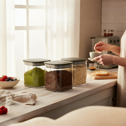 Airtight Food Storage Containers Set (3pcs) – BPA-Free Clear Pantry Jars for Cereal, Grains & Coffee