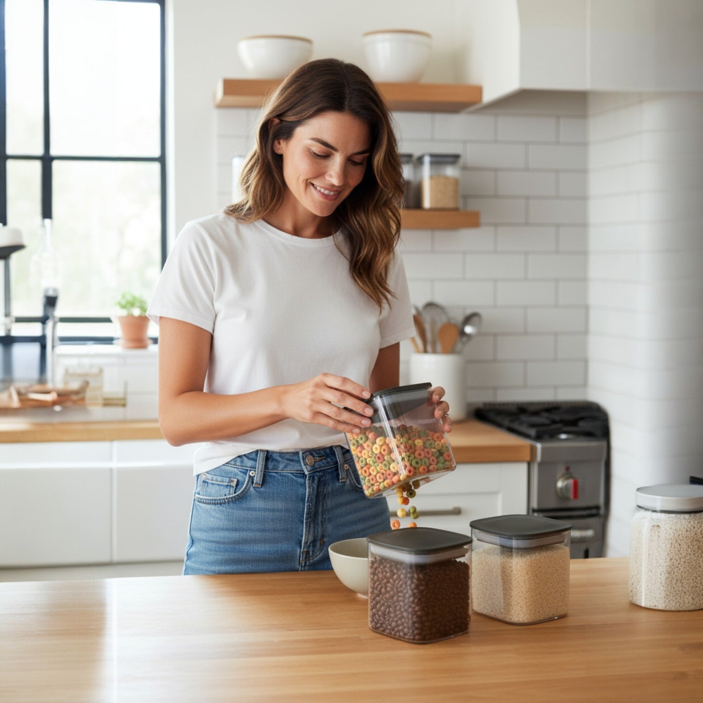 Airtight Food Storage Containers Set (3pcs) – BPA-Free Clear Pantry Jars for Cereal, Grains & Coffee