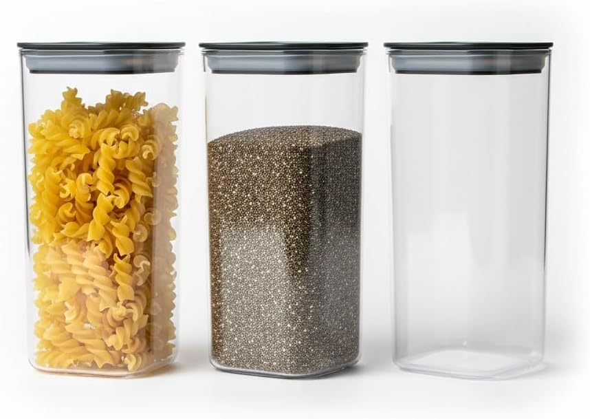 Airtight Food Storage Containers Set (3pcs) – BPA-Free Clear Pantry Jars for Cereal, Grains & Coffee