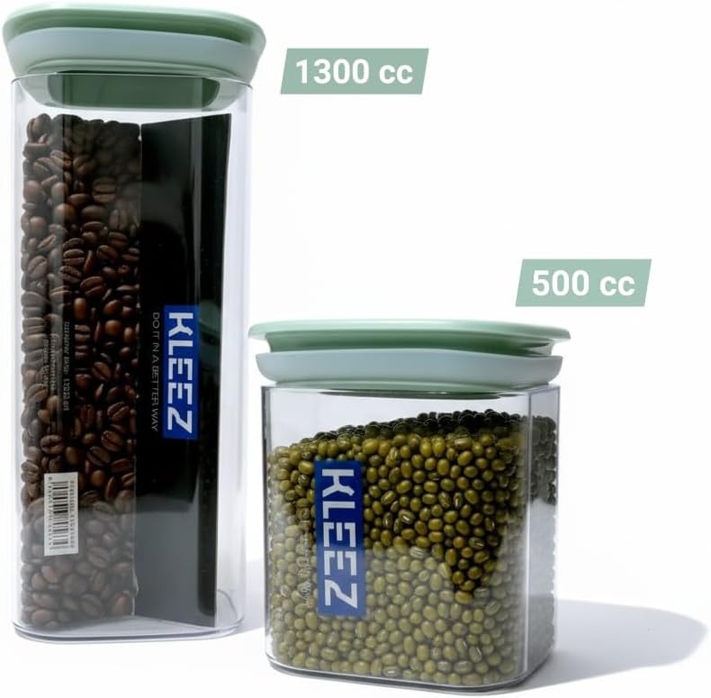 Airtight Food Storage Containers Set (2pcs) – BPA-Free Clear Pantry Jars 1300cc & 500cc for Cereal, Pasta & Coffee