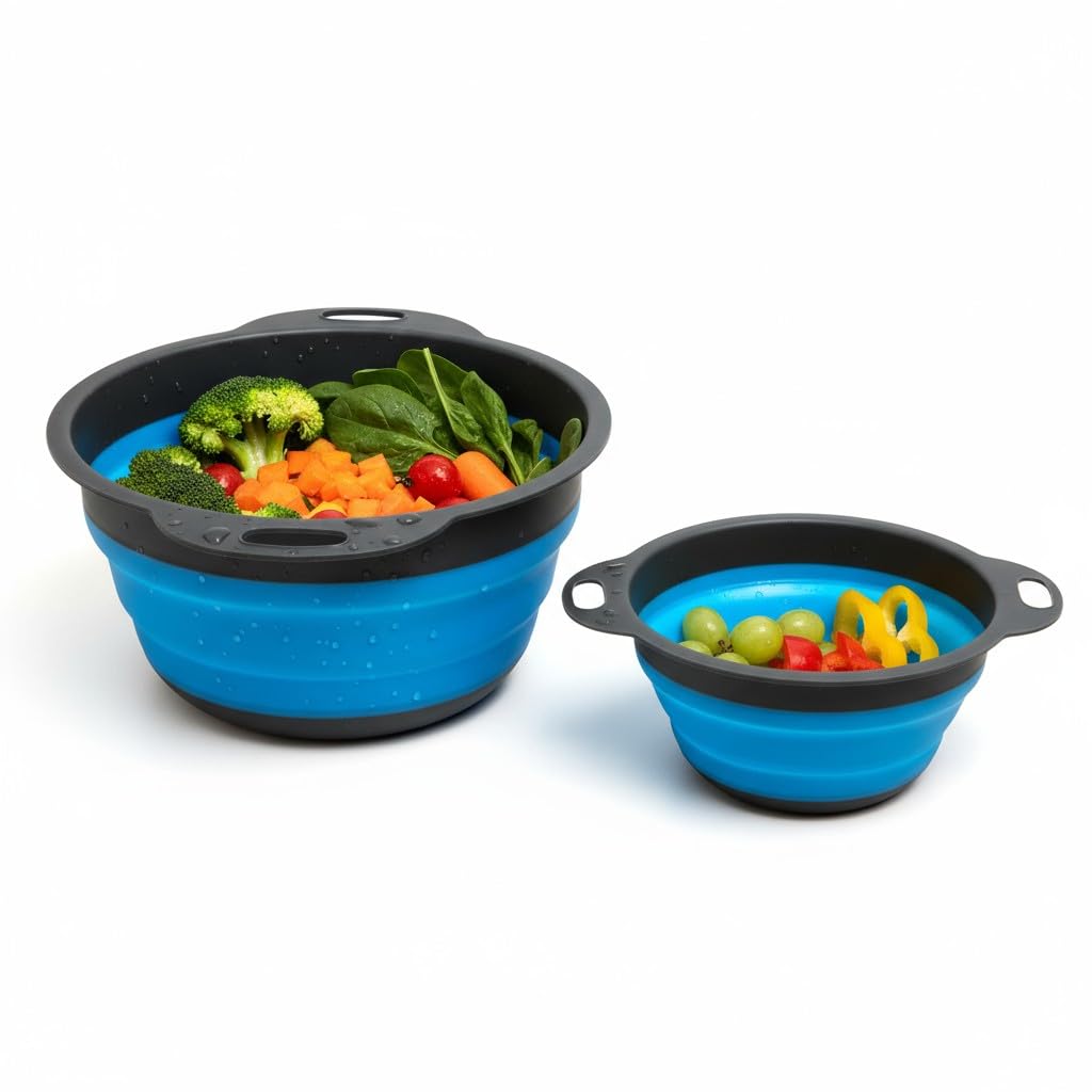 Colander Strainer (2 PCS), Fruit Basket Set, Space Saving & Collapsible Kitchen Accessories, Ideal As Sink Strainer And Best for Daily Kitchen Storage and Use. (Green)