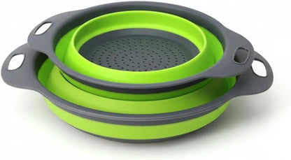 Colander Strainer (2 PCS), Fruit Basket Set, Space Saving & Collapsible Kitchen Accessories, Ideal As Sink Strainer And Best for Daily Kitchen Storage and Use. (Green)
