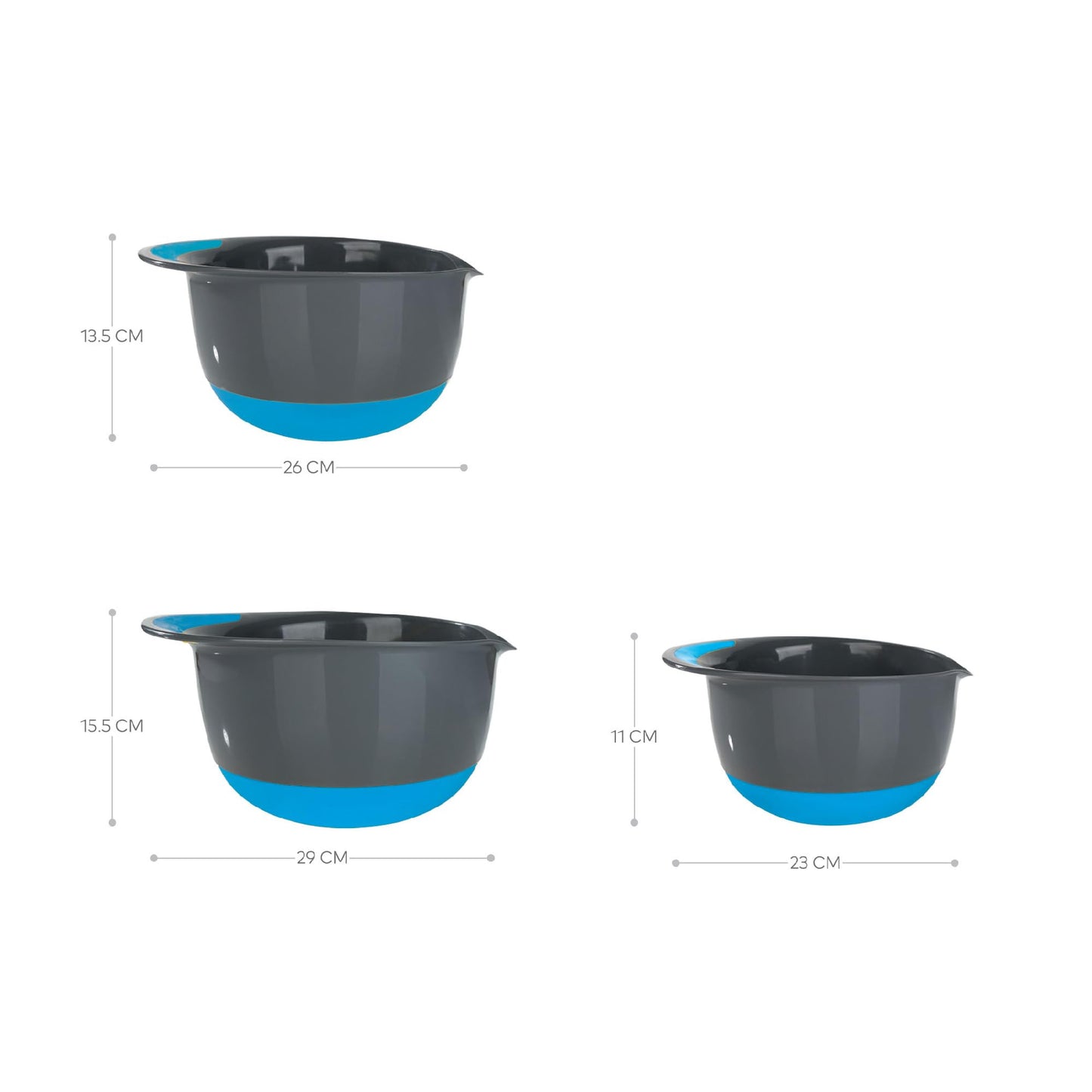 Kleez Mixing Bowl Set of 3 | Large, Medium & Small Kitchen Bowls | Durable Nesting Plastic Bowls with Non-Slip Silicone Base | Lightweight & Microwave Safe | Baking & Meal Prep Essentials