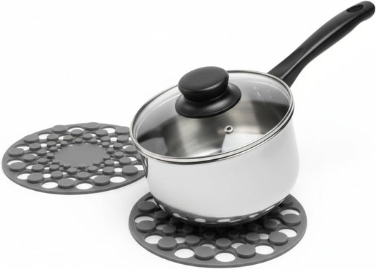 Kleez Silicone Trivet Mat Set | Heat-Resistant Non-Slip Kitchen Mat for Countertop Protection | BPA-Free Multipurpose Mat for Dining Table, Hot Pots, Coasters | Set of 2 in Gray and Black