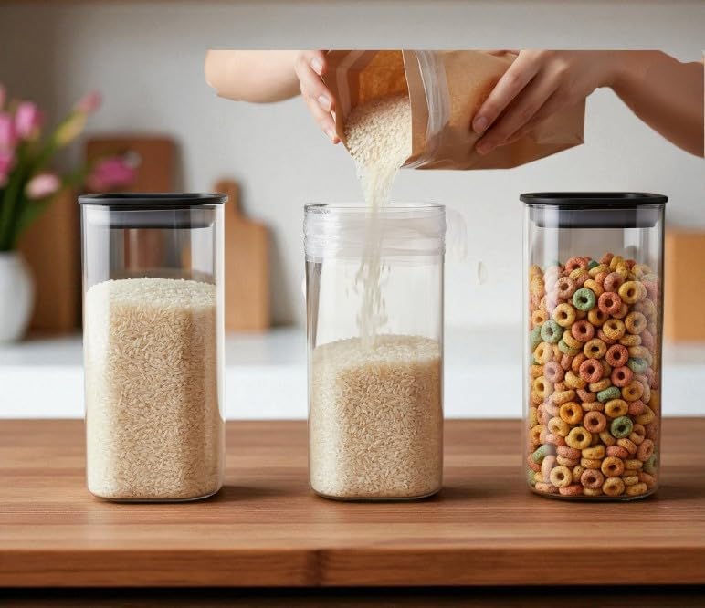Airtight Food Storage Containers Set (3pcs) – BPA-Free Clear Pantry Jars for Cereal, Grains & Coffee