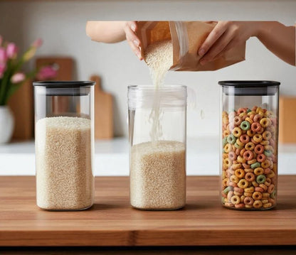Airtight Food Storage Containers Set (3pcs) – BPA-Free Clear Pantry Jars for Cereal, Grains & Coffee