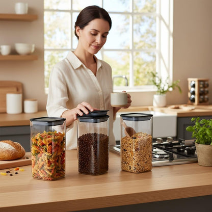 Airtight Food Storage Containers Set (3pcs) – BPA-Free Clear Pantry Jars for Cereal, Grains & Coffee