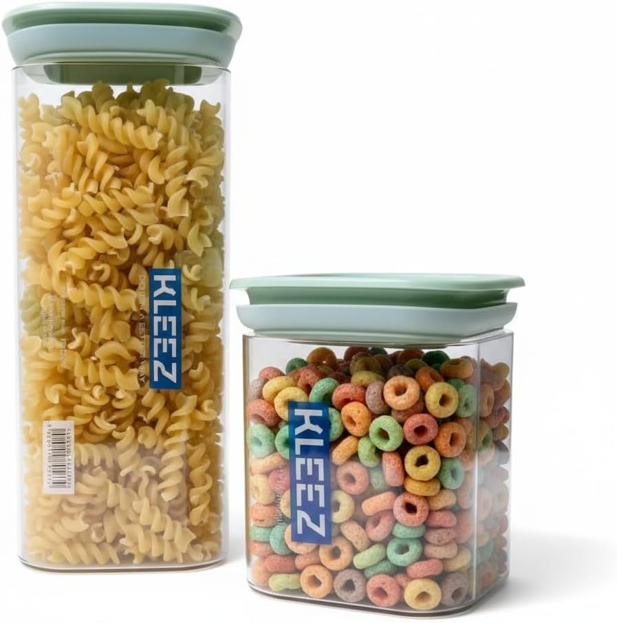 Airtight Food Storage Containers Set (2pcs) – BPA-Free Clear Pantry Jars 1300cc & 500cc for Cereal, Pasta & Coffee