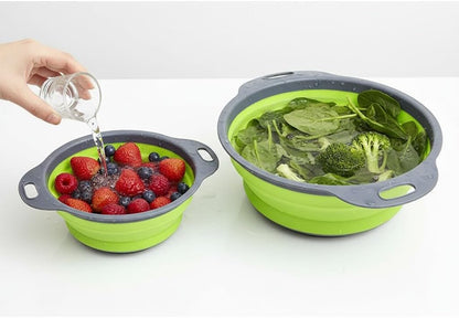 Colander Strainer (2 PCS), Fruit Basket Set, Space Saving & Collapsible Kitchen Accessories, Ideal As Sink Strainer And Best for Daily Kitchen Storage and Use. (Green)
