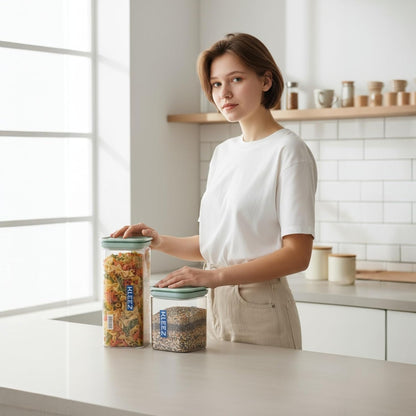 Airtight Food Storage Containers Set (2pcs) – BPA-Free Clear Pantry Jars 1300cc & 500cc for Cereal, Pasta & Coffee