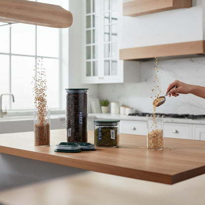 Airtight Food Storage Containers Set (2pcs) – BPA-Free Clear Pantry Jars 1300cc & 500cc for Cereal, Pasta & Coffee