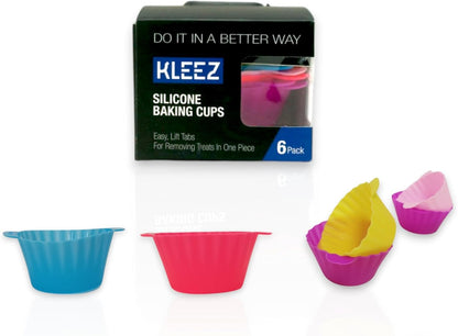 KLEEZ Silicone Baking Cups – 6-Pack, Reusable & Non-Stick Cupcake Liners – Food-Grade, Heat-Resistant, Multi-Color Muffin Molds for Baking