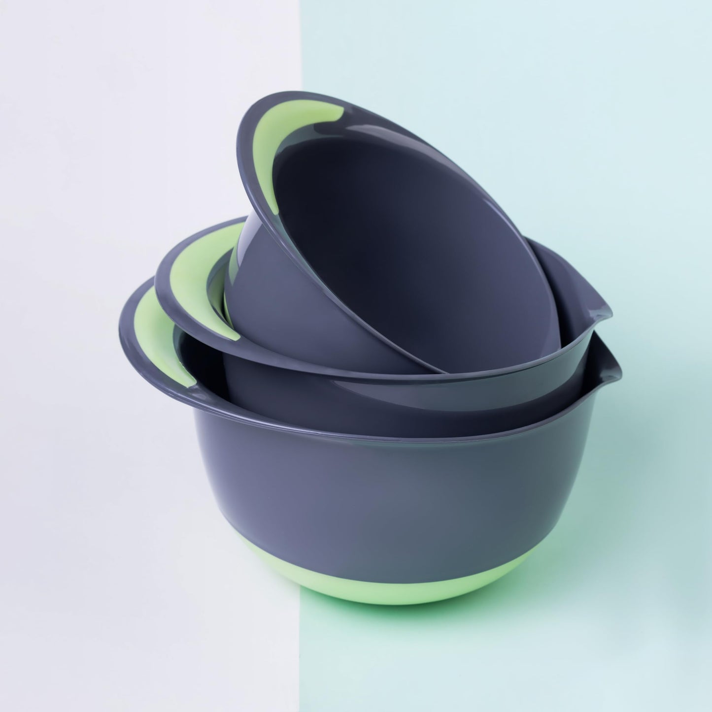 Kleez Mixing Bowl Set of 3 | Large, Medium & Small Kitchen Bowls | Durable Nesting Plastic Bowls with Non-Slip Silicone Base | Lightweight & Microwave Safe | Baking & Meal Prep Essentials