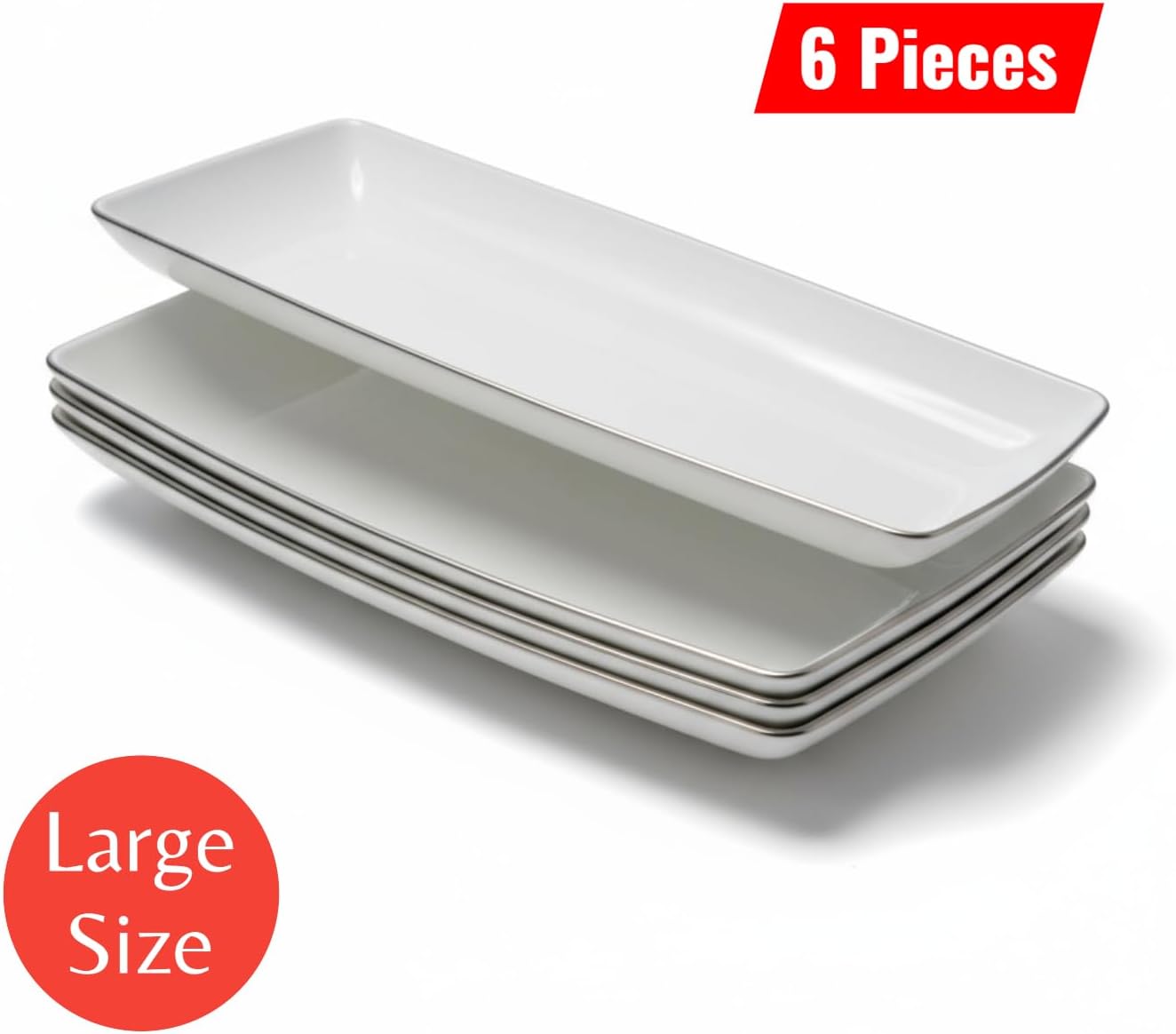 Elegant Rectangular Serving Platters Set (6pcs) – Reusable Plastic Trays for Snacks, Fruits & Desserts