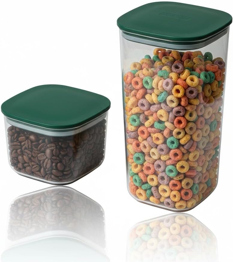 Airtight Food Storage Containers Set (2pcs) – BPA-Free Clear Pantry Jars 1300cc & 500cc for Cereal, Pasta & Coffee