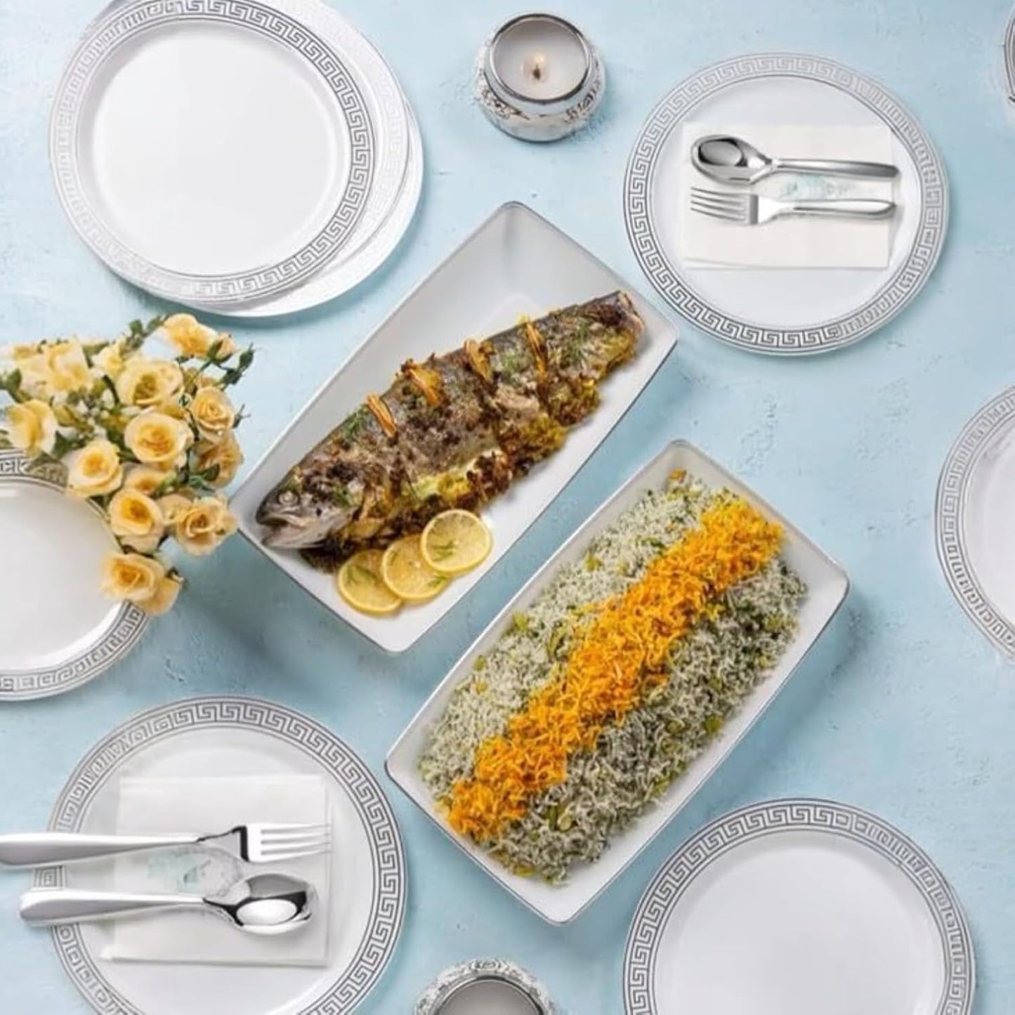 Elegant Rectangular Serving Platters Set (6pcs) – Reusable Plastic Trays for Snacks, Fruits & Desserts