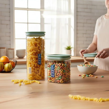 Airtight Food Storage Containers Set (2pcs) – BPA-Free Clear Pantry Jars 1300cc & 500cc for Cereal, Pasta & Coffee