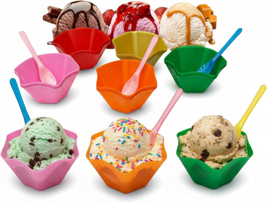 Ice Cream Cups and Spoons Party Set – 55 PCS Disposable BPA-Free Dessert Bowls & Spoons for Sundaes, Pudding, Snacks – Colorful, Durable, Easy Cleanup – Perfect for Kids' Birthdays & Celebrations.