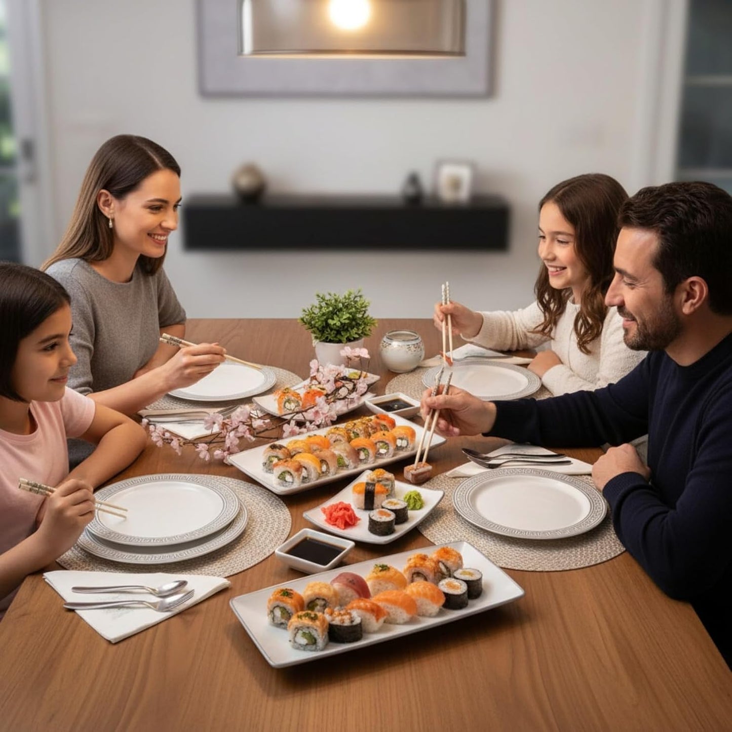 Elegant Rectangular Serving Platters Set (6pcs) – Reusable Plastic Trays for Snacks, Fruits & Desserts