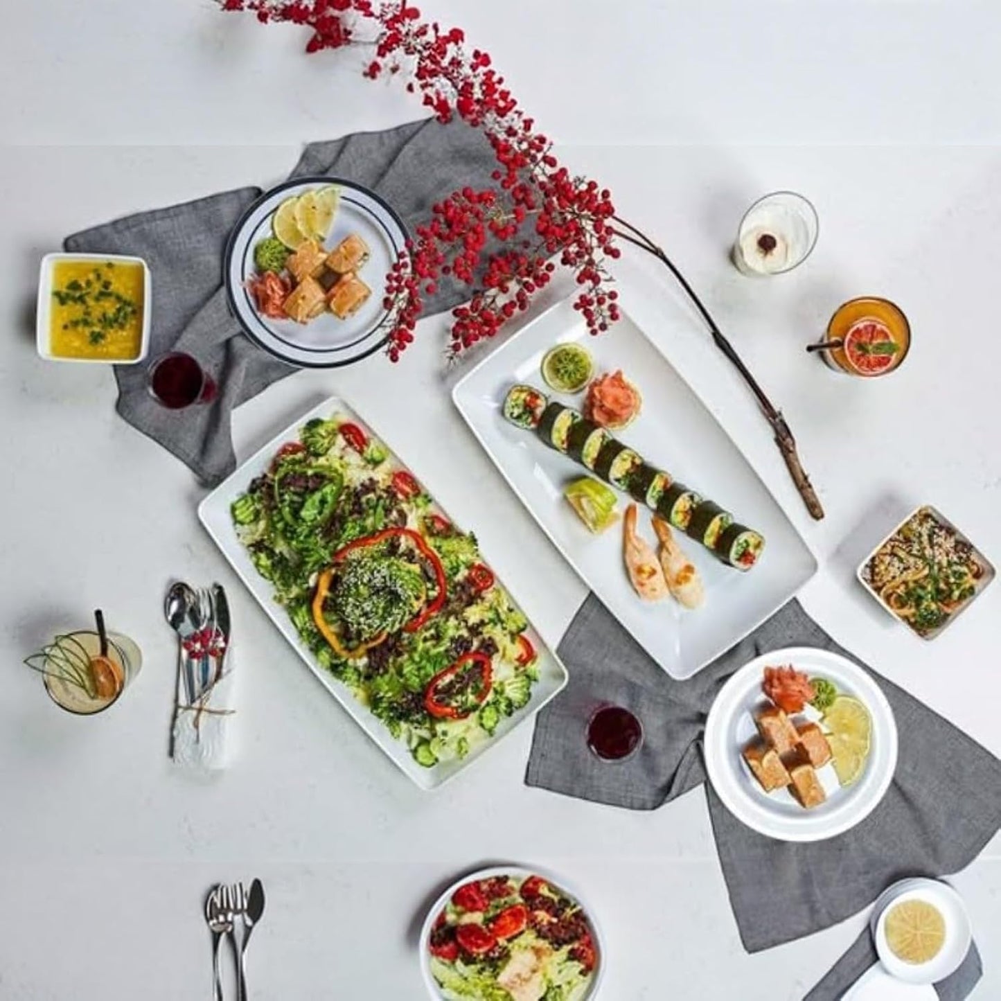 Elegant Rectangular Serving Platters Set (6pcs) – Reusable Plastic Trays for Snacks, Fruits & Desserts