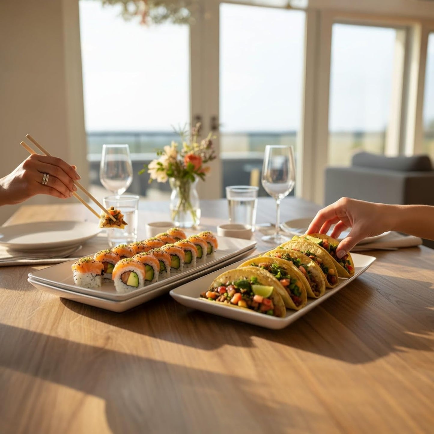 Elegant Rectangular Serving Platters Set (6pcs) – Reusable Plastic Trays for Snacks, Fruits & Desserts