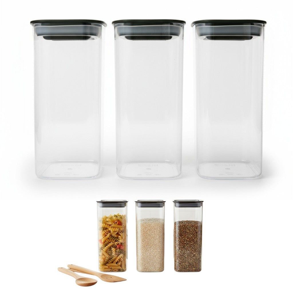 Airtight Food Storage Containers Set (3pcs) – BPA-Free Clear Pantry Jars for Cereal, Grains & Coffee