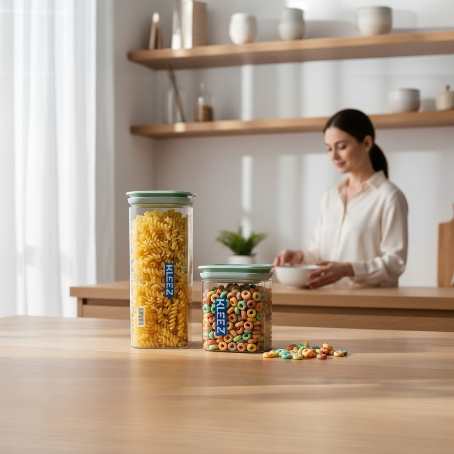 Airtight Food Storage Containers Set (2pcs) – BPA-Free Clear Pantry Jars 1300cc & 500cc for Cereal, Pasta & Coffee