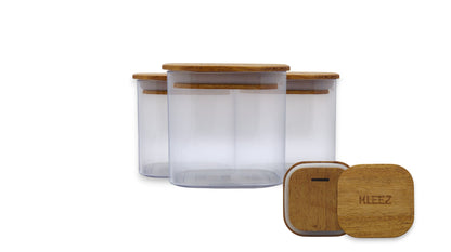 KLEEZ Airtight Food Storage Containers Set (3pcs) – 1300cc BPA-Free Clear Pantry Jars with Wooden Lids