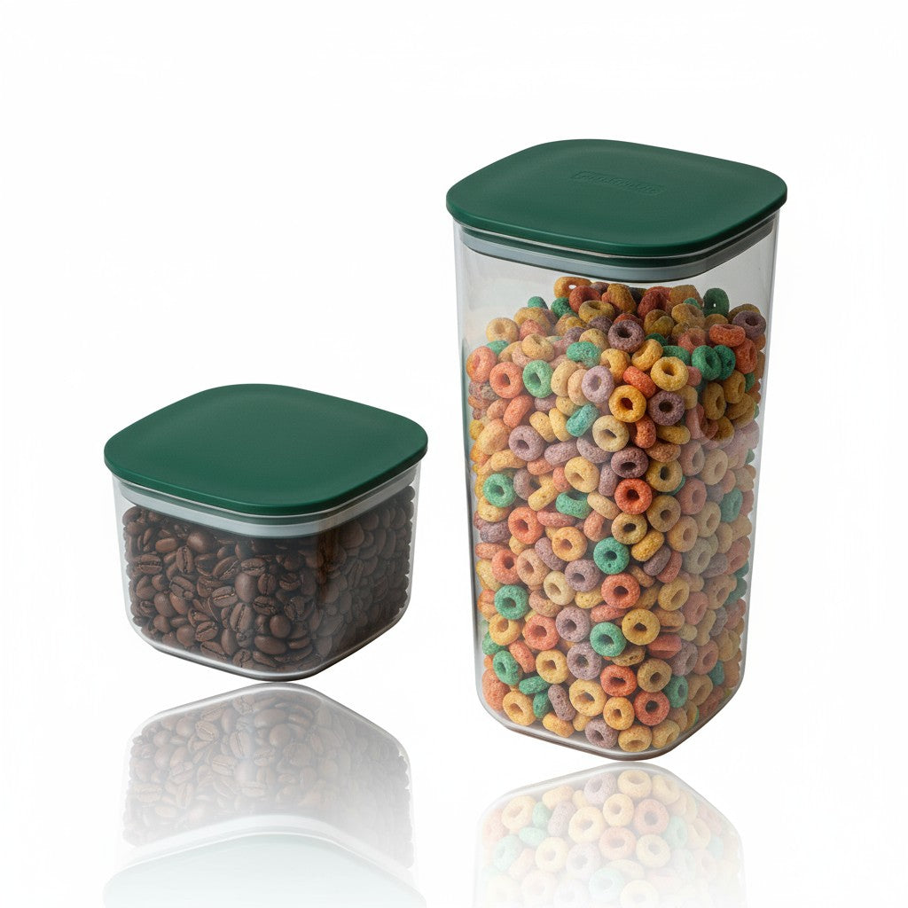 Airtight Food Storage Containers Set (2pcs) – BPA-Free Clear Pantry Jars 1300cc & 500cc for Cereal, Pasta & Coffee