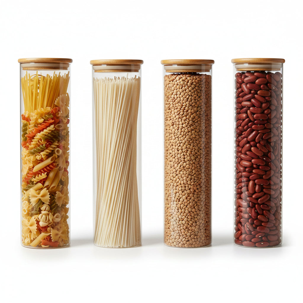 KLEEZ Airtight Food Storage Containers Set (3pcs) – 1300cc BPA-Free Clear Pantry Jars with Wooden Lids