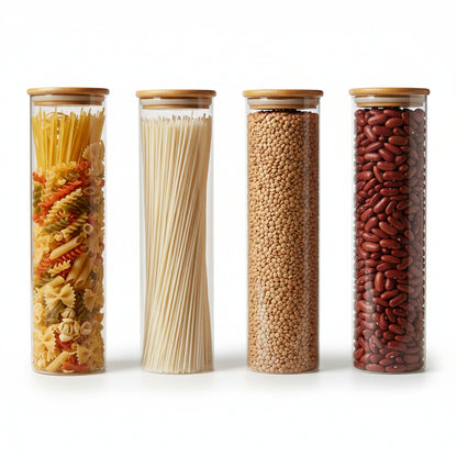 KLEEZ Airtight Food Storage Containers Set (3pcs) – 1300cc BPA-Free Clear Pantry Jars with Wooden Lids