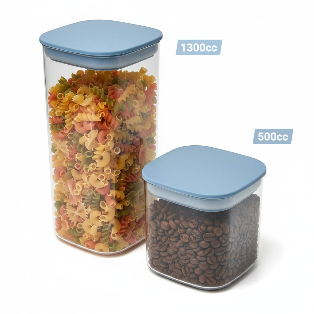 Airtight Food Storage Containers Set (2pcs) – BPA-Free Clear Pantry Jars 1300cc & 500cc for Cereal, Pasta & Coffee