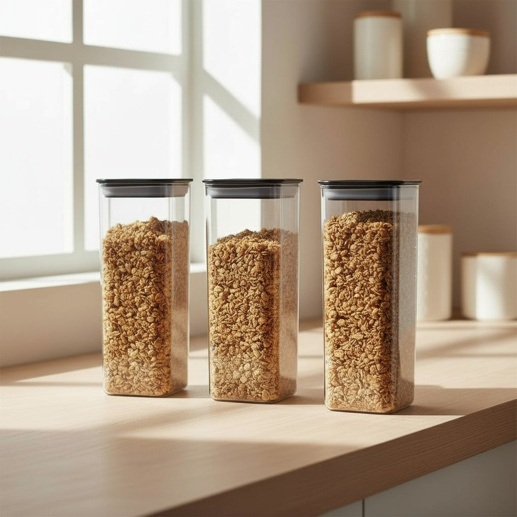Airtight Food Storage Containers Set (3pcs) – BPA-Free Clear Pantry Jars for Cereal, Grains & Coffee