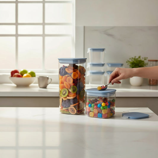 Airtight Food Storage Containers Set (2pcs) – BPA-Free Clear Pantry Jars 1300cc & 500cc for Cereal, Pasta & Coffee